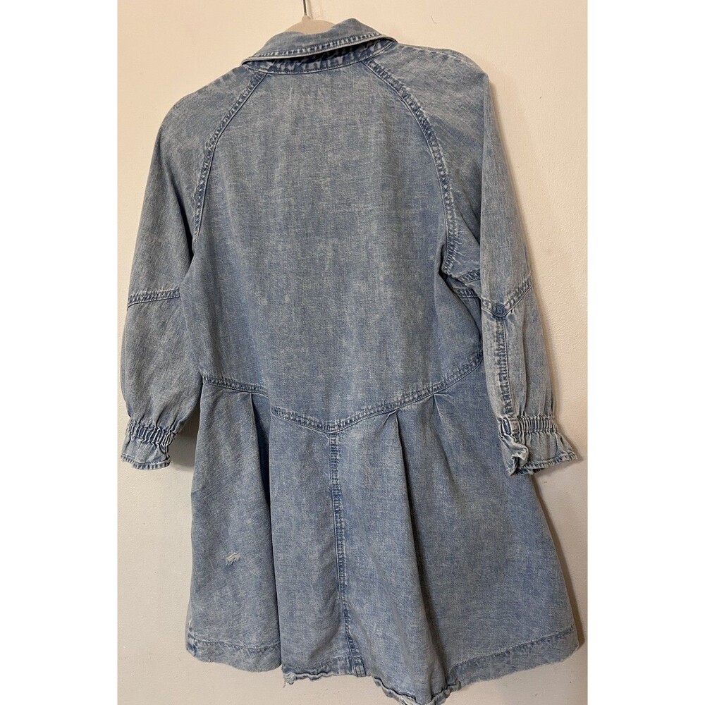 Free People Hannah Denim Mini Dress Sz Small Distressed Light Blue Denim - Picture 8 of 10